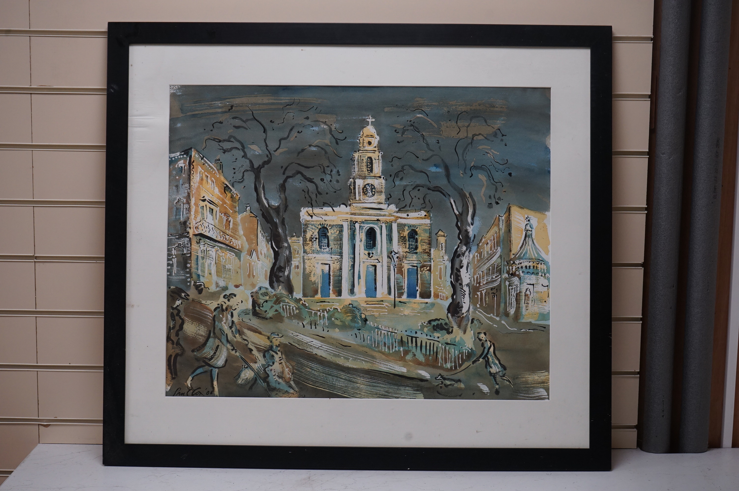 Paul Cox, ink and watercolour, ‘St. Georges church, Kempton, Brighton’, signed and dated '08, 54 x 65cm. Condition - good